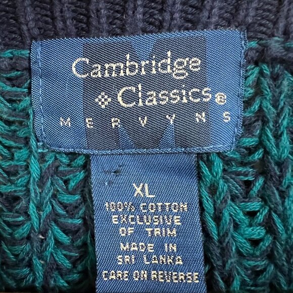 Vintage Cambridge Classics Size XL Men Green Chunky Knit Thick Fisherman Sweater - Picture 2 of 7